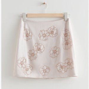 &Other Stories Beige Textured Mini Skirt - Beaded Flowers Size XS